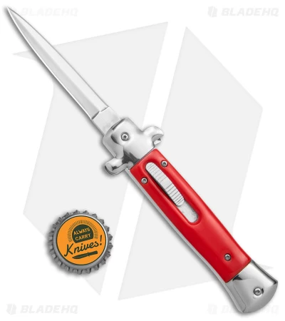 9" Italian Stiletto Dagger OTF Automatic Knife Red/Silver (4.9" Satin) W/o Clip - Image 4