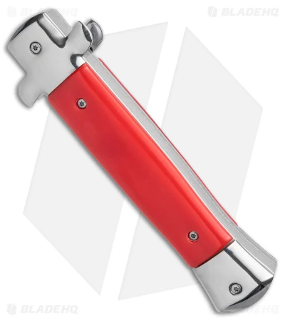 9" Italian Stiletto Dagger OTF Automatic Knife Red/Silver (4.9" Satin) W/o Clip - Image 3