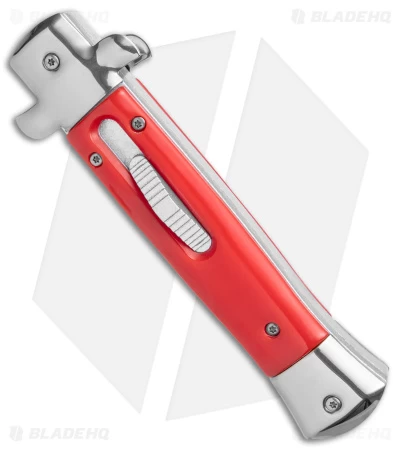 9" Italian Stiletto Dagger OTF Automatic Knife Red/Silver (4.9" Satin) W/o Clip - Image 2