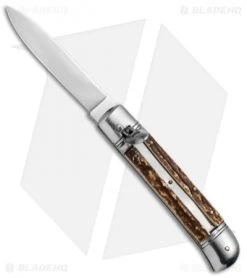 Old Style 8" Lever Lock Italian Automatic Knife Stag (3.2" Satin)