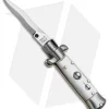 SKM 4.5" Italian Mini Stiletto Automatic Knife White Acrylic (2" Satin Kris)