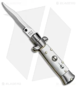 SKM 4.5" Italian Mini Stiletto Automatic Knife White Acrylic (2" Satin Kris)