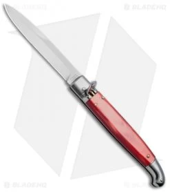 SKM 9.5" Fancy Lever Lock Automatic Knife Red Acrylic (4" Satin Bayo)