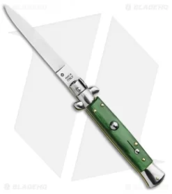 SKM 9" Italian Stiletto Automatic Knife Green Acrylic (4" Satin Flat)