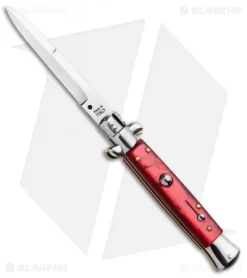 SKM 9" Italian Stiletto Automatic Bayonet Knife Red Acrylic (4" Satin)