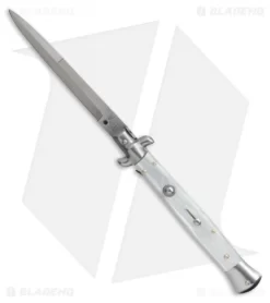 SKM AB 11" Italian Stiletto Automatic Knife White Pearlex (5" Satin Bayonet)