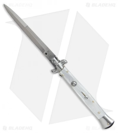 SKM AB 11" Italian Stiletto Automatic Knife White Pearlex (5" Satin Bayonet)