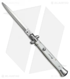 SKM AB 11" Italian Stiletto Automatic Knife White Pearlex (5" Satin Dagger)