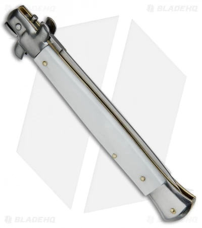 SKM AB 11" Italian Stiletto Automatic Knife White Pearlex (5" Satin Dagger) - Image 2
