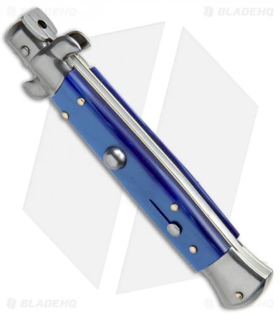 SKM 9" Italian Stiletto Automatic Knife Blue Pearlex (3.8" Satin Bayonet) - Image 2