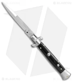 SKM AB 9" Italian Stiletto Bayo Automatic Knife Black Acrylic (3.8" Satin)
