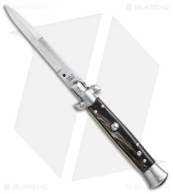 SKM 9" Italian Stiletto Automatic Knife Dark Horn (4" Satin Bayonet)
