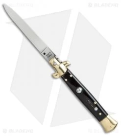 SKM 9" Italian Stiletto Automatic Knife Brass/Dark Horn (4" Satin Flat)
