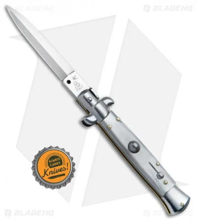 SKM AB 11" Italian Stiletto Automatic Knife Gray Pearlex (5" Satin Dagger) - Image 4