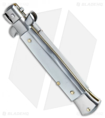 SKM AB 11" Italian Stiletto Automatic Knife Gray Pearlex (5" Satin Dagger) - Image 3