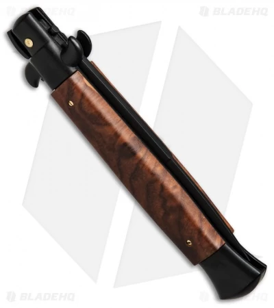 SKM 9" Italian Stiletto Automatic Knife Sim Briar Wood (3.8" Black Bayonet) - Image 3