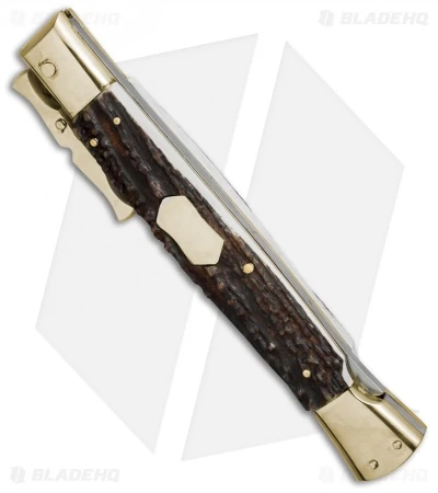 AGA Campolin 13" Bat Swinguard Automatic Brass/Stag Horn (5.75" Satin Bayonet) - Image 2