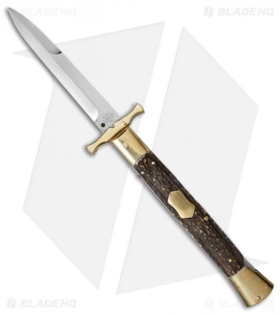 AGA Campolin 13" Bat Swinguard Automatic Brass/Stag Horn (5.75" Satin Bayonet)
