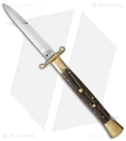 AGA Campolin 13" Swinguard Automatic Knife Brass/Stag Horn (5.75" Satin Bayo)