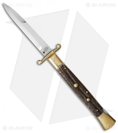 AGA Campolin 13" Swinguard Automatic Knife Brass/Stag Horn (5.75" Satin Bayo)