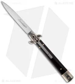 AKC Leverletto 9" Lever Lock Automatic Italian Knife Dark Horn (4" Satin Flat)