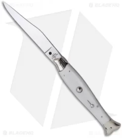 AGA Campolin 10" Automatic Fishtail Picklock Knife White (4.5" Satin Bayo)