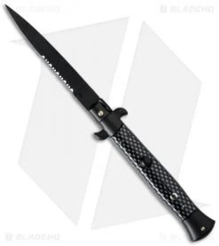 Frank B 9" Italian Stiletto Automatic Knife Sim Carbon Fiber (4" Black Serr)