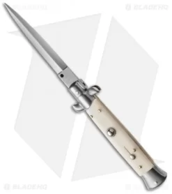 Frank B 9" Italian Stiletto Automatic Knife Sim Ivory (4" Satin Dagger)