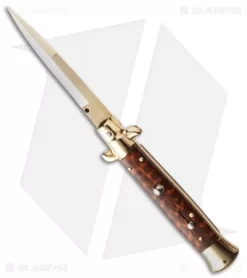 Frank B 9" Italian Stiletto Automatic Knife Snakewood (4" Gold Bayonet)