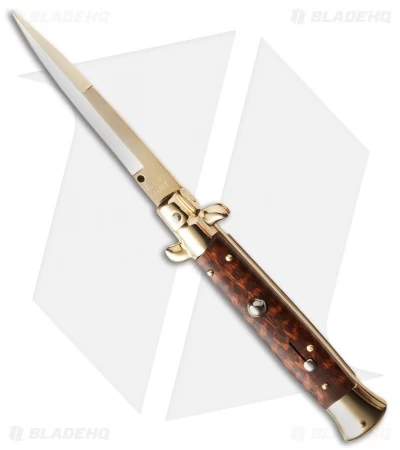 Frank B 9" Italian Stiletto Automatic Knife Snakewood (4" Gold Bayonet)