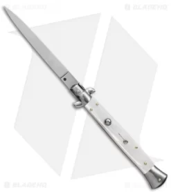 Frank B 11" Italian Stiletto Automatic Knife White Pearlex (5" Satin Flat)