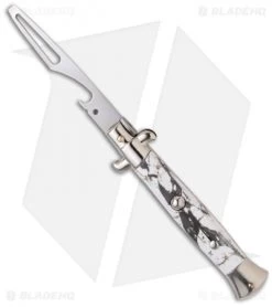 Frank B 8.5" Italian Stiletto Automatic Bottle Opener White Marble