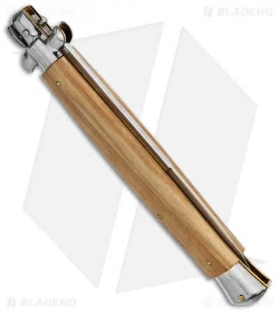 Frank B. Italian Stiletto Lockback Automatic Knife Olive Wood (5" Polish) - Image 2