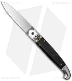 SKM 8" Fancy Lever Lock Automatic Knife Black Pearlex (3.2" Satin Flat)