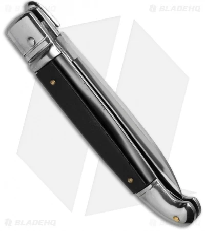 SKM 8" Fancy Lever Lock Automatic Knife Black Pearlex (3.2" Satin Flat) - Image 2