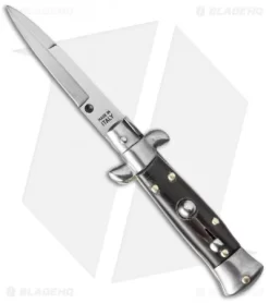 SKM 4.5" Italian Mini Stiletto Automatic Knife Dark Horn (2" Satin Bayonet)