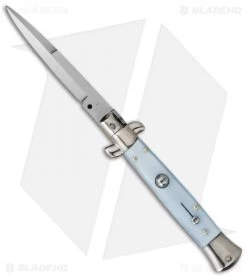 SKM AB 9" Italian Stiletto Automatic Knife Light Blue Pearlex (4" Satin Bayo)