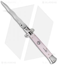 SKM 9" Italian Stiletto Automatic Knife Pink Pearlex (3.8" Satin Kriss)