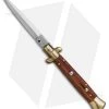 SKM AB 9" Italian Stiletto Automatic Knife Brass/Bocote Wood (4" Satin Dagger)