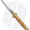 SKM AB 9" Italian Stiletto Automatic Knife Brass/Olive Wood (4" Satin Dagger)