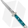 SKM AB 9" Italian Stiletto Automatic Knife Turquoise Acrylic (3.8" Satin Flat)
