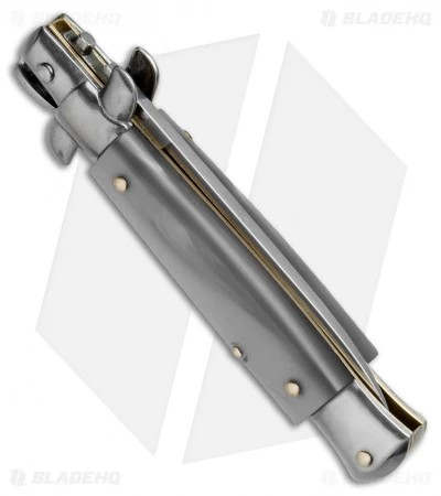 SKM 7" Italian Stiletto Automatic Knife Gray Pearlex (3" Satin Dagger) - Image 3