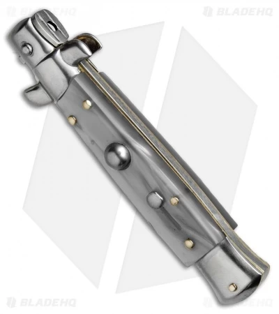 SKM 7" Italian Stiletto Automatic Knife Gray Pearlex (3" Satin Dagger) - Image 2