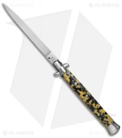 SKM 13" Italian Stiletto Automatic Knife Mosaic Acrylic (4" Satin Flat)