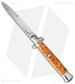 SKM 9" Italian Stiletto Automatic Knife Coral Acrylic (4" Satin Bayonet)